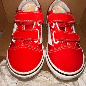 Vans Old Skool V Racing Red and White Shoes